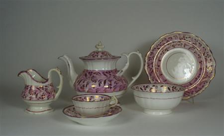 Appraisal: A Victorian Sunderland pink lustre six piece tea service each