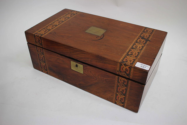 Appraisal: A TH CENTURY MAHOGANY WRITING SLOPE with a parquetry inlaid