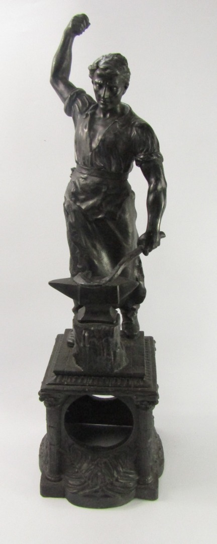 Appraisal: A late thC spelter clock case cast to the top