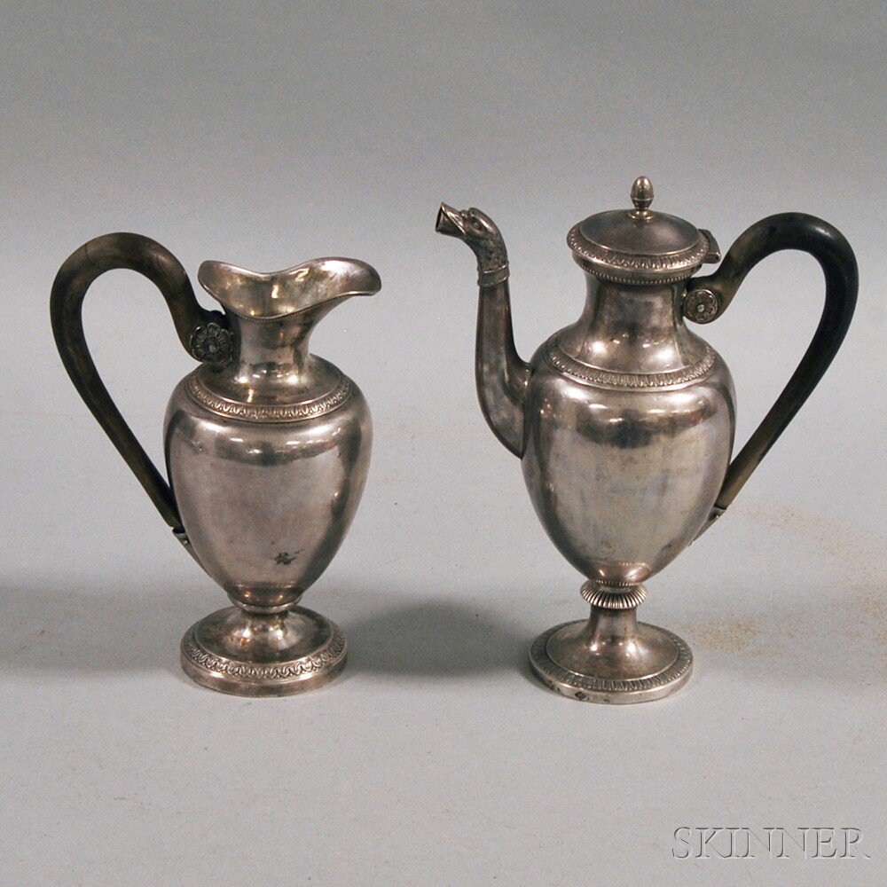 Appraisal: Continental Silver Demitasse Coffeepot and Similar Cream Jug both with