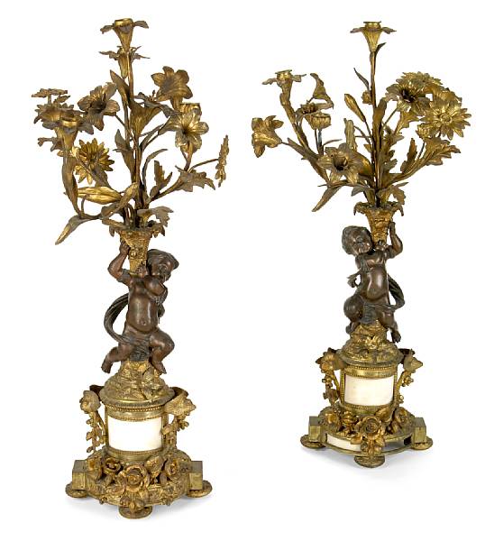 Appraisal: A pair of Louis XVI style gilt and patinated bronze