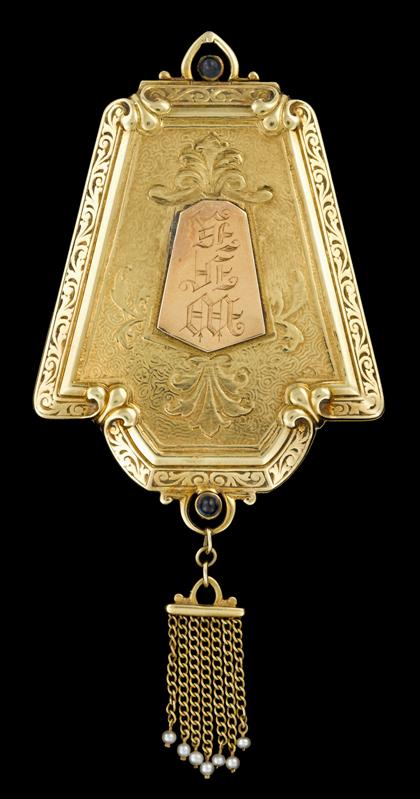 Appraisal: karat yellow gold compact pendantCartouche form engraved and embossed in