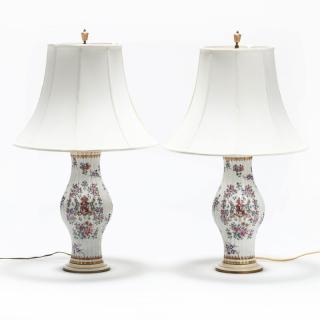 Appraisal: Pair of Samson Porcelain Armorial Table Lamps in the Chinese