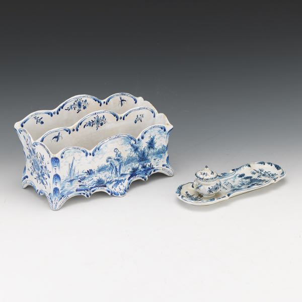 Appraisal: DELFT BLUE AND WHITE PORCELAIN DESK SET x x mail