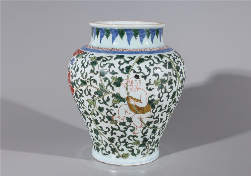 Appraisal: Chinese enameled porcelain famille verte with foliage designs some wear