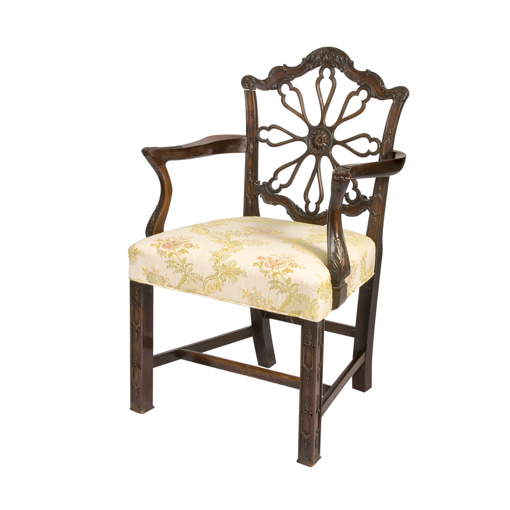 Appraisal: Georgian Style Mahogany Pinwheel Back Armchair C Estate of Virginia