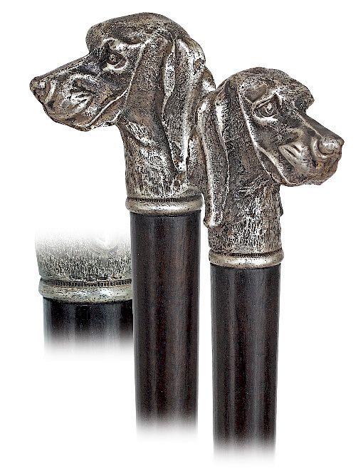 Appraisal: Silver Dog Head Cane -Ca -Well modeled heavily cast and