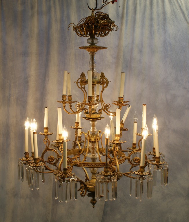 Appraisal: Brass and Crystal tier light Continental Style Chandelier missing many