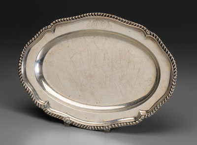 Appraisal: George II English silver tray shaped oval form with gadroon