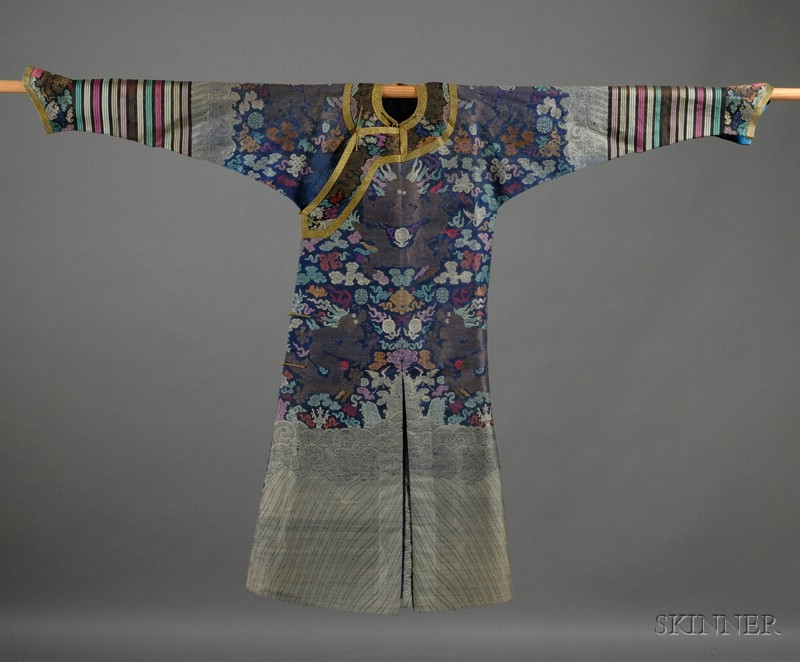 Appraisal: Brocade Dragon Robe China th century dark blue ground