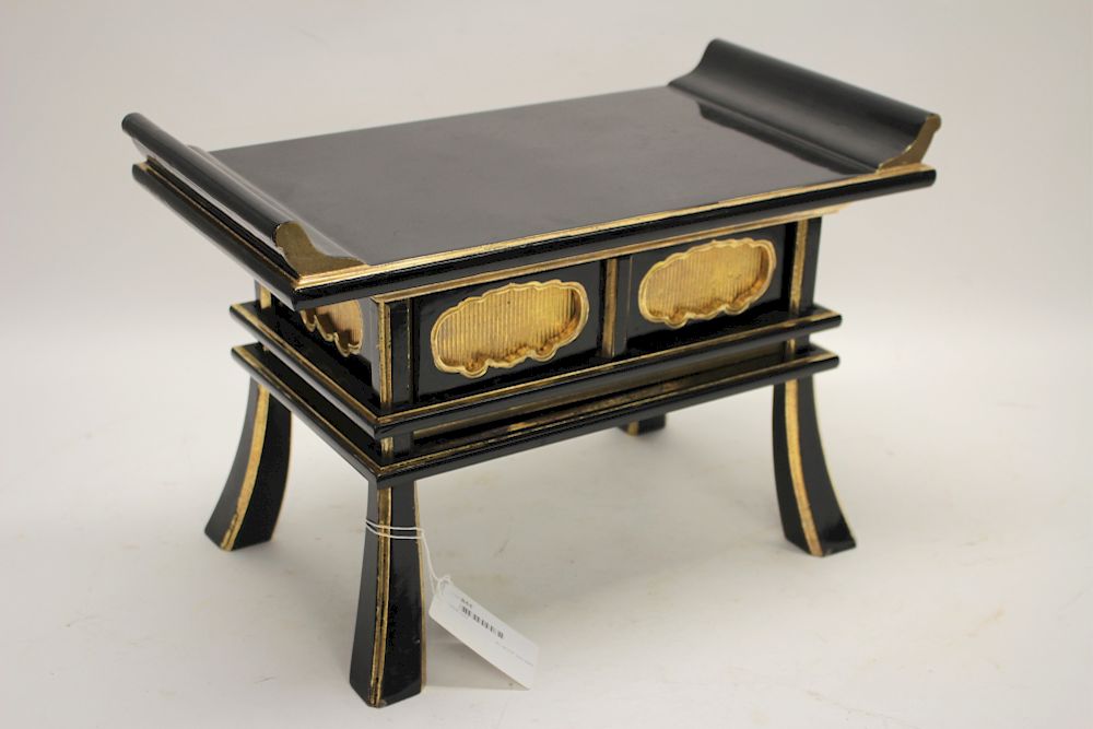 Appraisal: Japense Black Gold Lacquer Bench Top seat can lift off