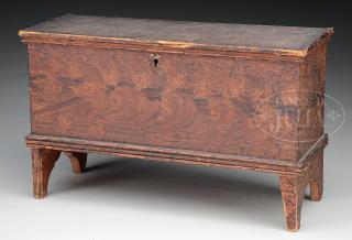 Appraisal: EARLY AMERICAN GRAIN PAINTED MINIATURE PINE BLANKET CHEST EARLY AMERICAN