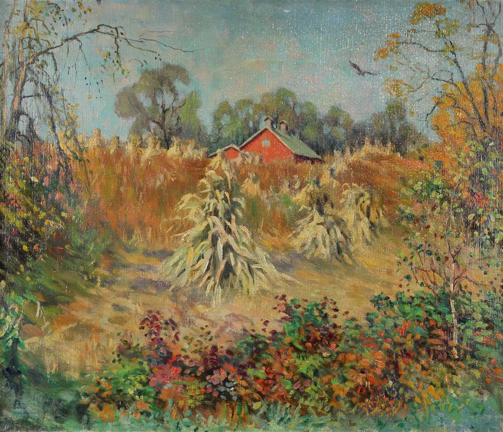 Appraisal: HELEN F COLLISON AMERICAN TH CENTURY AUTUMN CORNFIELDS Oil on