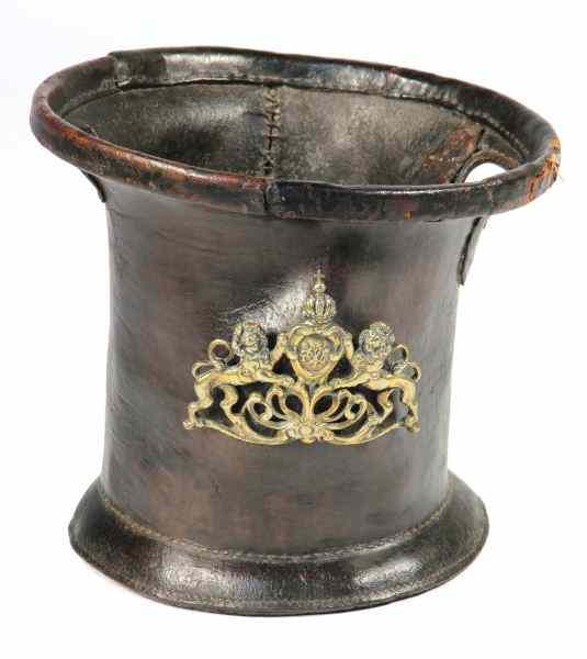 Appraisal: th Century Leather Fire BucketEnglish thick sewn leather bucket with