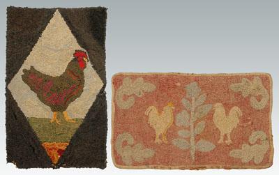 Appraisal: Two hooked rugs with roosters one with two yellow roosters