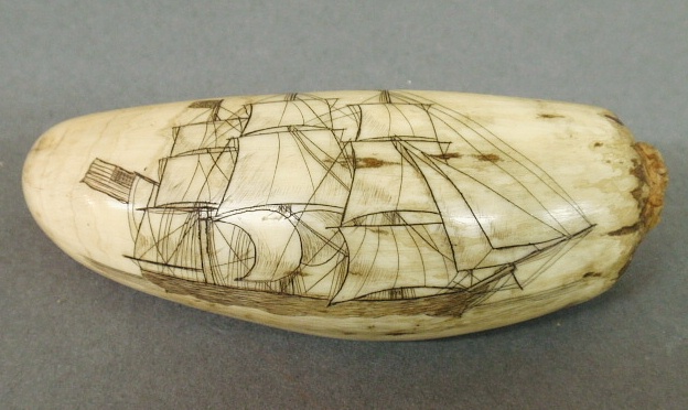 Appraisal: - Whale s tooth th c with American sailing ship