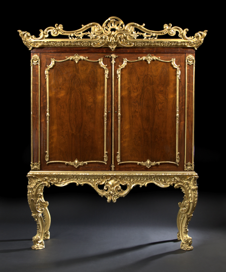 Appraisal: Monumental George II-Style Rosewood and Giltwood Cabinet-on-Stand mid- th century