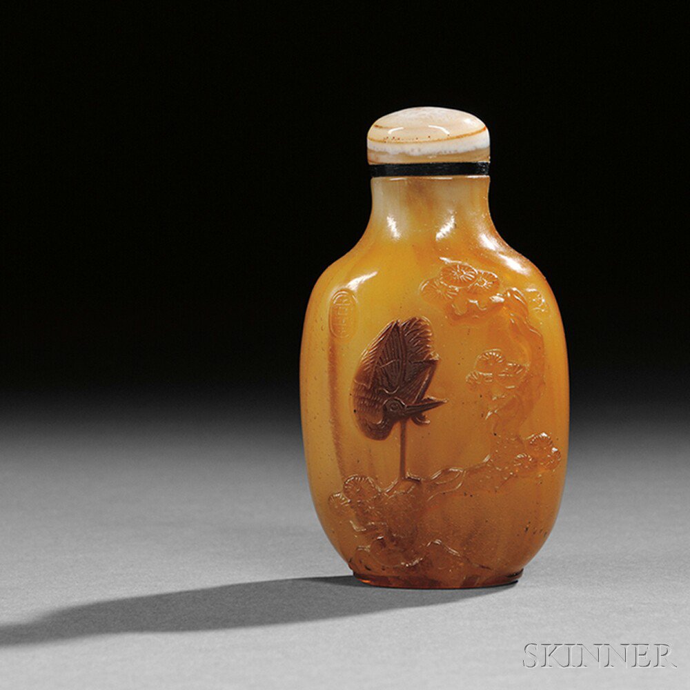 Appraisal: Sandwiched Peking Glass Snuff Bottle China Qing dynasty the flattened