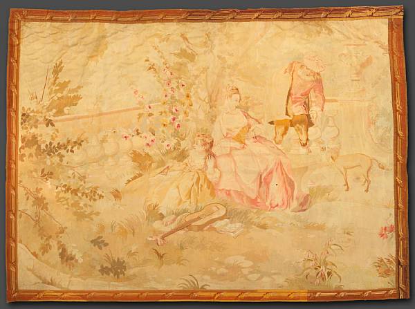 Appraisal: A French Aubusson garden tapestry mid th century Depicting a