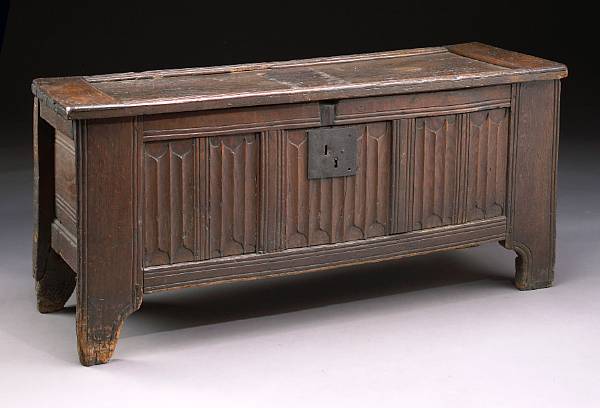 Appraisal: A French carved oak coffer late th century The hinged