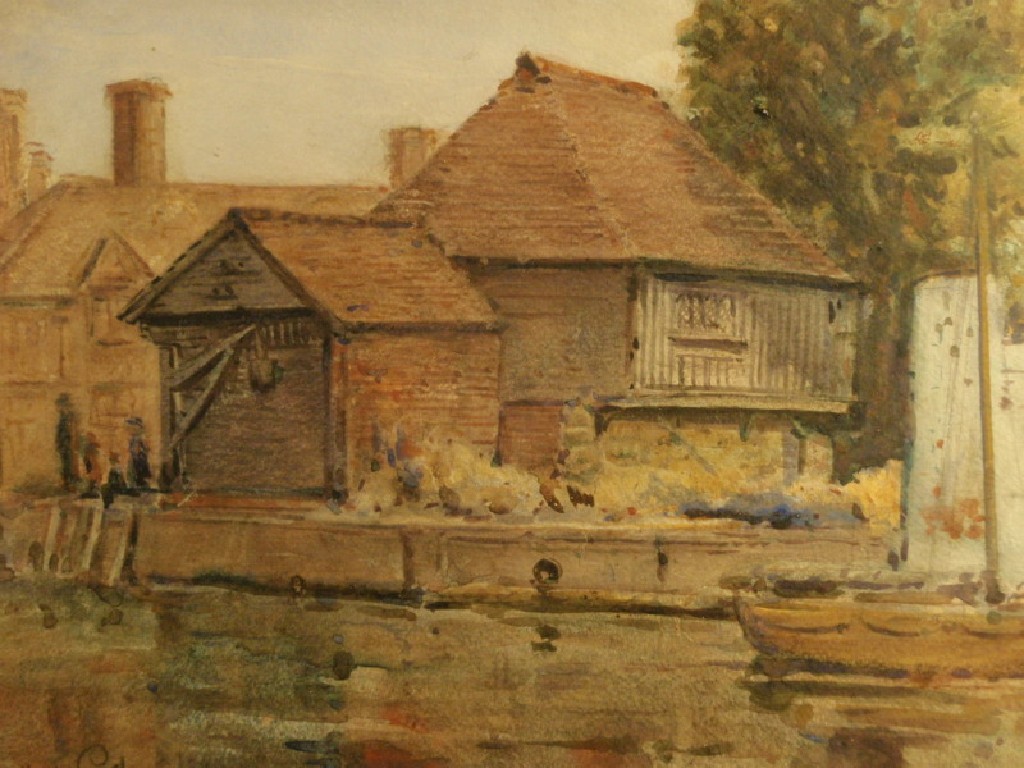 Appraisal: thC Continental School Canal side buildings with figures watercolour indistinctly