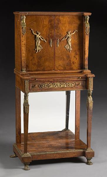 Appraisal: An Italian Neoclassical style brass mounted walnut secretary first quarter