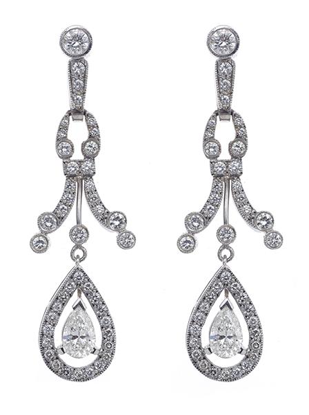 Appraisal: A PAIR OF DIAMOND EARRINGS Of Art Deco style each