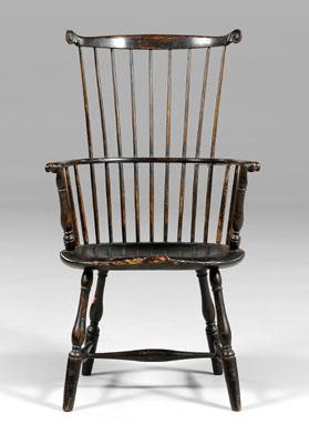 Appraisal: New England Windsor armchair shaped crest rail and hand grips