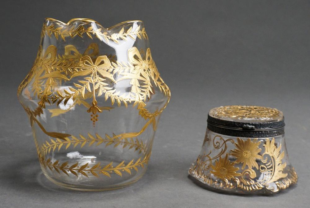 Appraisal: Pairpoint Gilt Decorated Molded Glass Dresser Jar with an Associated