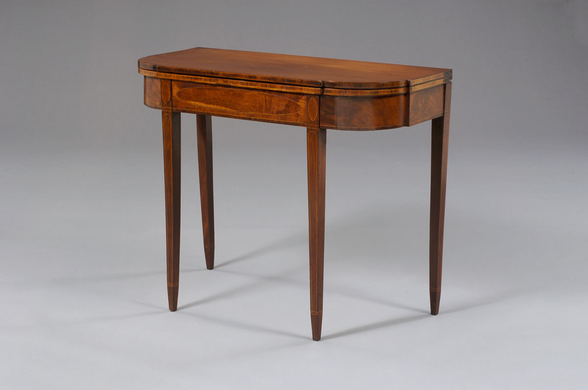 Appraisal: MASSACHUSETTS HEPPLEWHITE INLAID MAHOGANY CARD TABLE The hinged rectangular top