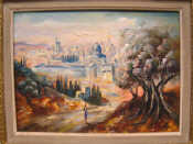 Appraisal: Oil on board view of Jerusalem from the garden of