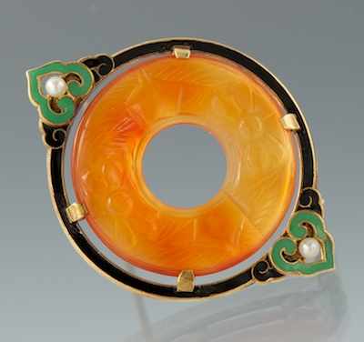 Appraisal: An Art Deco Gold Carnelian and Enamel Brooch k yellow