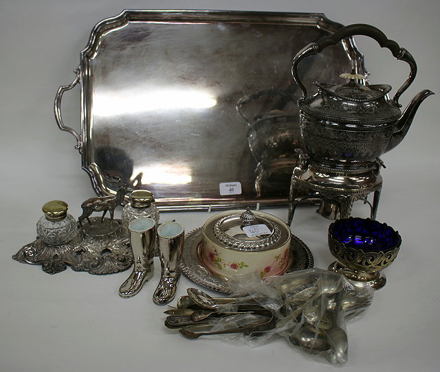 Appraisal: A VICTORIAN SILVER PLATED INK STAND with a central stag