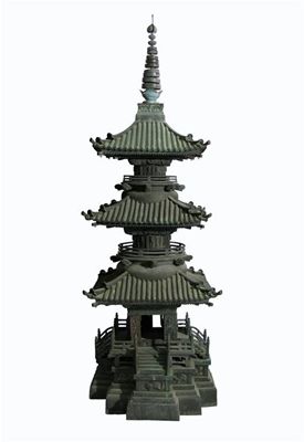 Appraisal: A massive Japanese bronze model of a three-tiered pagoda each