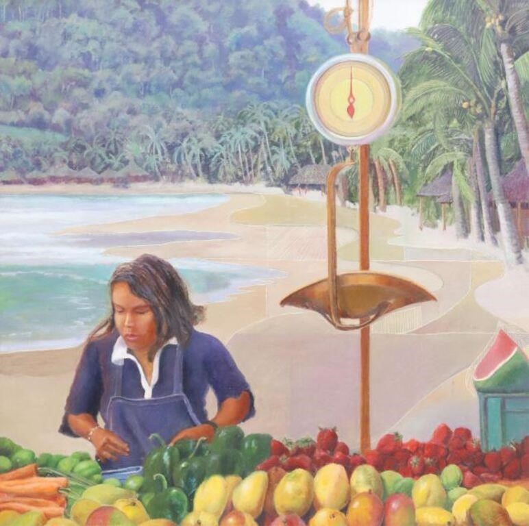 Appraisal: Framed oil painting on board Puesto de Fruta Fruit Stand