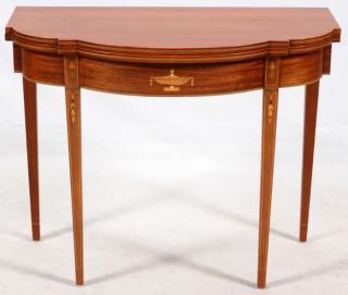 Appraisal: MAHOGANY FRUITWOOD INLAY FLIP TOP TABLE C MAHOGANY FRUITWOOD INLAY