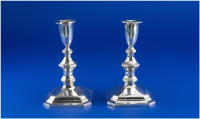 Appraisal: Pair Of Danish Silver Candlesticks Square Bases Leading To Octagonal