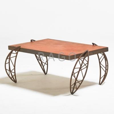 Appraisal: ANDREW JEVREMOVIK Coffee table USA s Enameled iron dyed wood