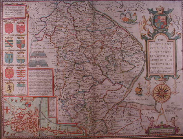 Appraisal: A hand coloured antiquarian map of Lincolnshire with Coats of