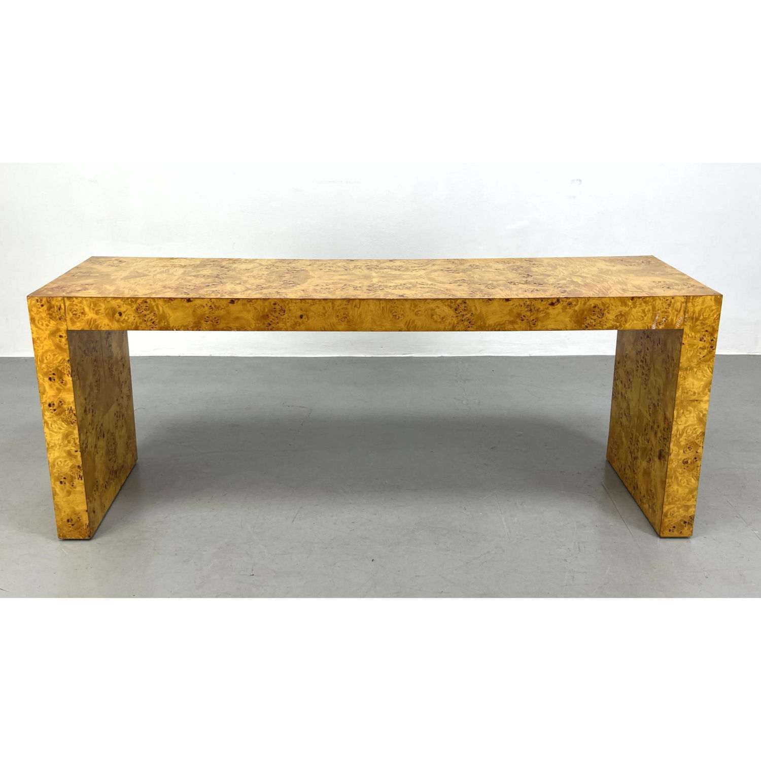 Appraisal: Milo Baughman Style Burl Wood Console Sofa Table Dimensions H