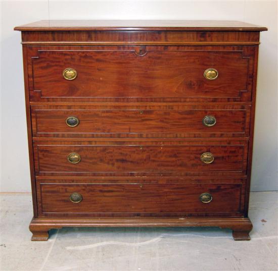 Appraisal: Early th century mahogany secretaire chest the top drawer enclosing