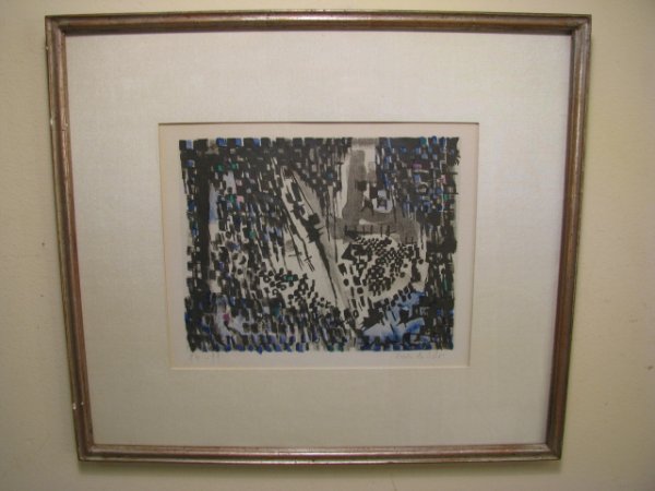 Appraisal: 's abstract lithograph signed in lower right what appears to