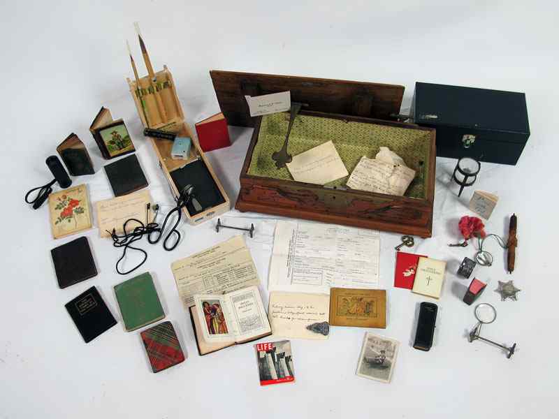 Appraisal: RAY SOBOTA PERSONAL COLLECTION OF TRINKETS IN WORMWOOD BOX MORE