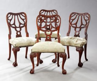 Appraisal: Set of Four Carved Mahogany Chippendale Style Dini Set of