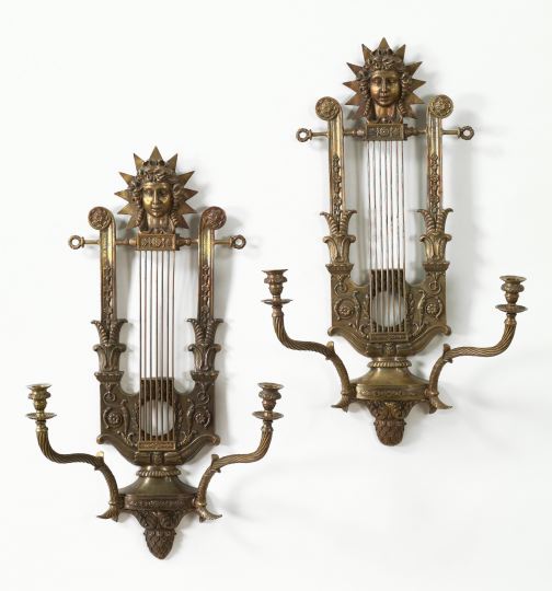 Appraisal: Pair of French Parcel-Argente Bronze Lyriform Appliques first quarter th