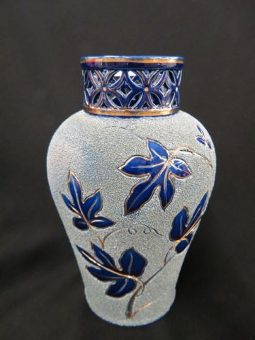 Appraisal: Majolica Pottery Vase Sand finish with leaf design reticulated top