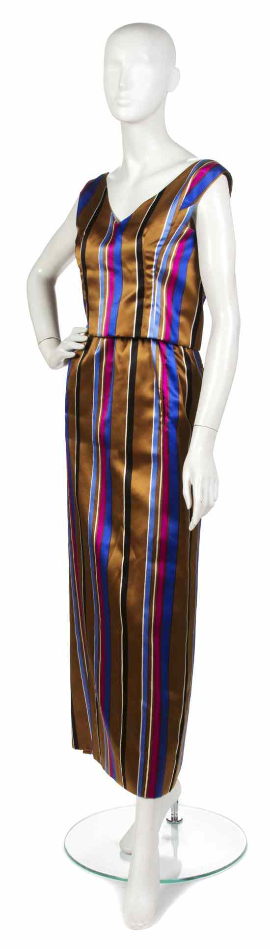 Appraisal: A Galanos Multicolor Stripe Printed Silk Dress with matching shell