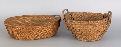 Appraisal: Unusual large rye straw basket th c of oval form