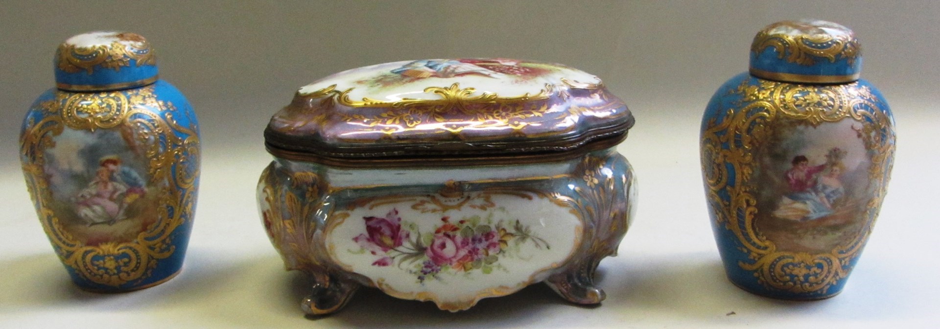 Appraisal: A Sevres style porcelain casket th century transfer printed with