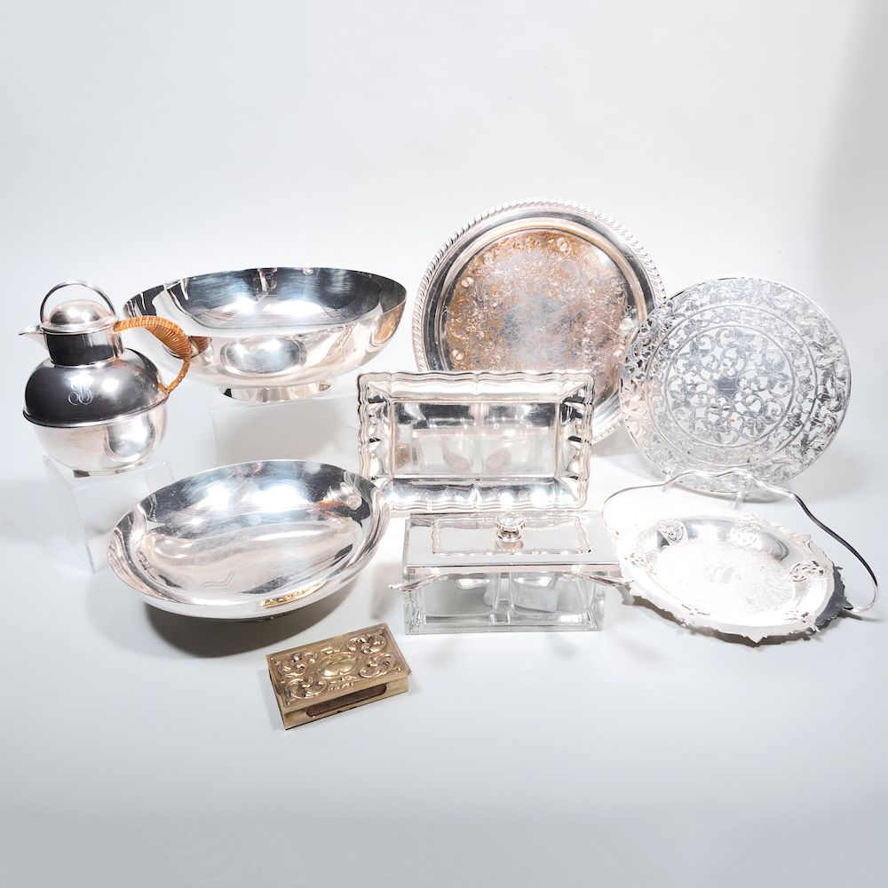 Appraisal: Group of Silver Plate Serving Pieces and a Brass Match